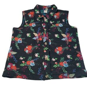 Blair Floral Quilted Vest M Button Front Grandma Cozy Layering